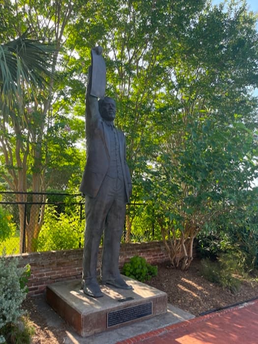 The statue of Rep. Al Edwards sits on the grounds of Ashton Villa. 