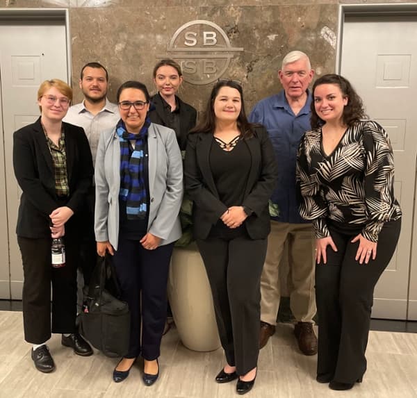 Global Lawyering students pose for a group shot during a visit to a Houston-area maritime firm. 